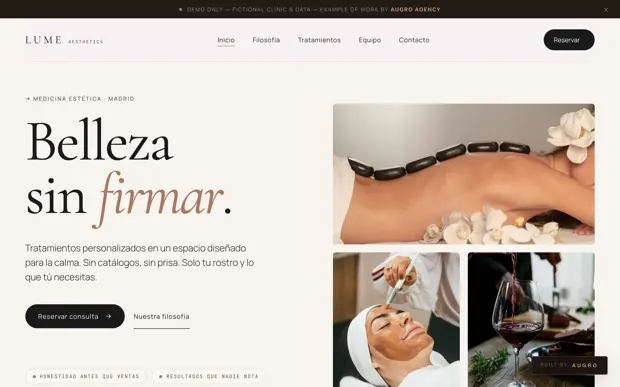 Lumé Aesthetics website demo built by AUGRO